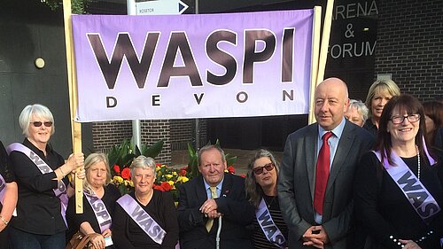 A library picture of Steve Darling with Waspi activists from 2016