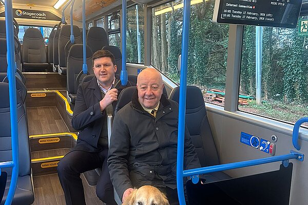 Steve on a stagecoach bus