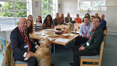Steve at the roundtable event with students and representatives from local business.